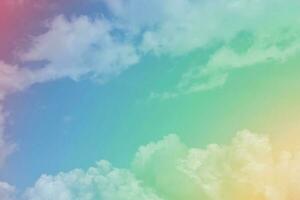 Sunshine clouds sky with a pastel soft color. Abstract blurred cyan gradient of sky nature. photo
