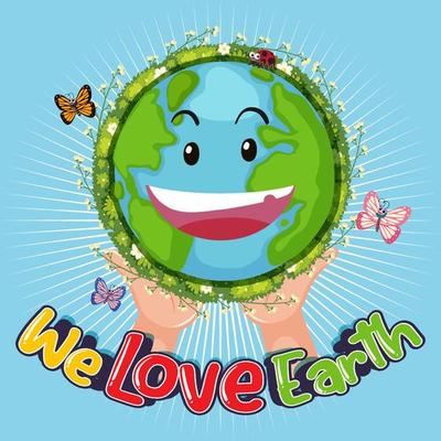 We Love Earth logo design with smiley earth