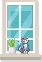 A cat sitting on narrow window vector