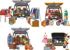 Flea market concept with set of different car boot sales vector