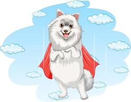 Dog with red cape flying in the sky vector