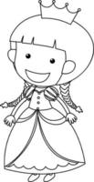 princesa personaje de doodle blanco y negro vector