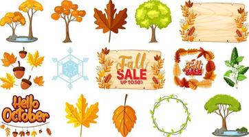 Set of four seasons trees and nature objects vector