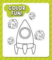 Worksheets template with color fun text and rocket outline vector