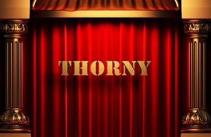 thorny golden word on red curtain photo