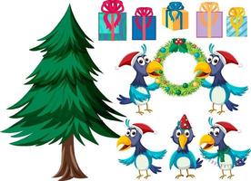 Christmas set with tree and decorations vector