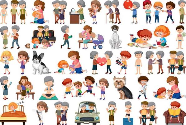 Set of different activities people in cartoon style