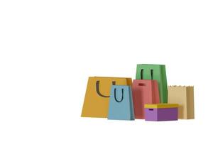 shopping bag Multiple bags and parcel boxes on a white background , 3d render illustration photo