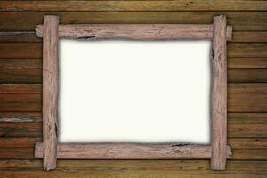 marco de madera vacío, colgado en el fondo de los paneles de madera. diseño de estilo retro foto