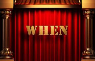 when golden word on red curtain photo