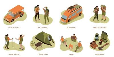 Isometric Hiking Compositions Set vector