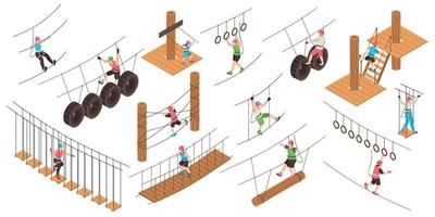 Rope Park Isometric Color Set vector