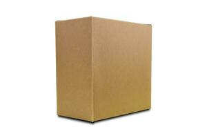 Carton boxes are arranged in a row diagonally, Isolated on a white background. photo