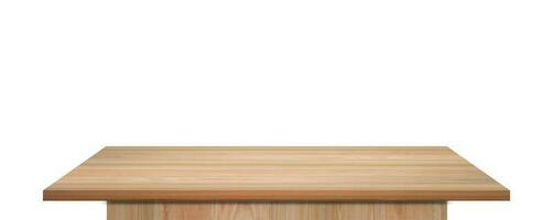 Empty wooden table top isolated on white background. with clipping path. photo