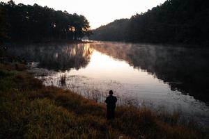 Beatiful high angle view nature lake and forest in the morning,Pang Ung, Mae Hong Son, Thailand photo