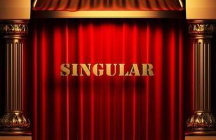 singular golden word on red curtain photo