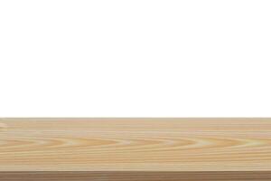 Wood shelf table isolated on white background. Empty wooden for advertising or display product. photo