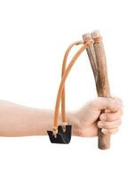 Hand holding Slingshot, Isolated on white background with clipping path. photo