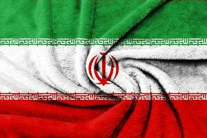 Fabric texture of Iran national flag background. photo