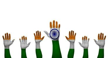 India national flag written on hand isolated on white background. Human equal rights concept photo