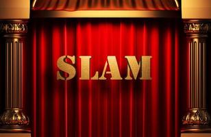 slam golden word on red curtain photo