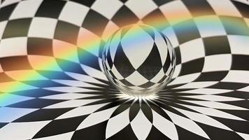 reflejo de patrones geométricos y abstractos en esfera de vidrio con efecto de colores del arco iris. foto