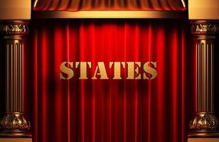 states golden word on red curtain photo