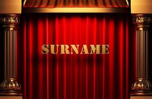 surname golden word on red curtain photo