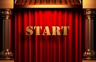 start golden word on red curtain photo