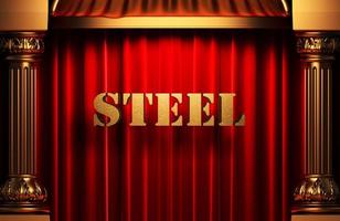 steel golden word on red curtain photo