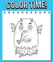 Worksheets template with color time text and monster outline vector