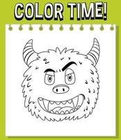 Worksheets template with color time text and monster outline vector