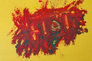 Concept of Indian festival Holi, Mulri color's on floors photo