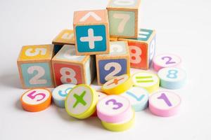 Math number colorful on white background, education study mathematics learning teach concept. photo