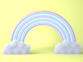 arco iris con nubes sobre fondo pastel, render 3d foto