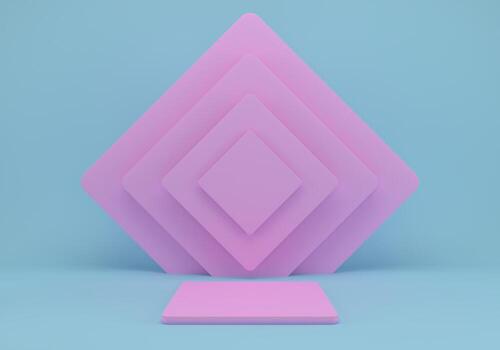 3d rendering studio with geometric shapes, podium on the floor. Platforms for product presentation, mock up background. photo