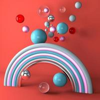 3d render of a rainbow with colorful balls photo