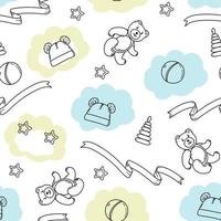 Seamless pattern of hand drawn baby BOY. Cartoon sketch style doodle for icon, banner. Elements little baby clothes. vector