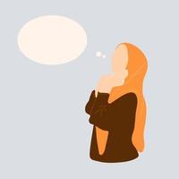 muslim woman think with bubble speech flat illustration vector