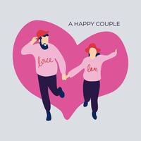 happy couple with pink heart flat illustration vector