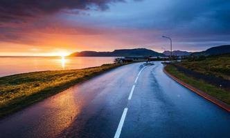 Lake sunrise and Beautiful road view photo