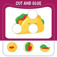 Cut parts of the taco and glue on the paper. vector