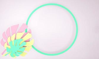 Decorative round frame with monstera leaves, 3d render photo