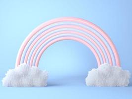 rainbow with clouds on pastel background , 3d render photo