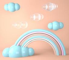 rainbow with clouds on pastel background , 3d render photo