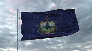 Vermont winter flag with snowflakes background. United States of America. 3d rendering photo