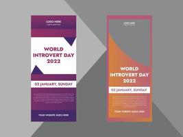 2 January world introvert day. world introvert day roll-up banner, dl flyer, cover, poster template. cover, poster, flyer, roll-up stand banner vector