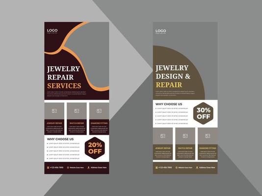 jewelry services roll up banner design template. jewelry repair service poster leaflet design. cover, roll up banner, poster, print-ready