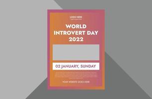 2 de enero día mundial del introvertido. Plantilla de volante del día mundial introvertido, portada, diseño de folleto de póster. cubrir, póster, volante, listo para imprimir vector