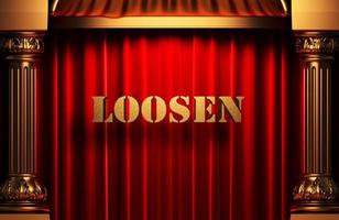 loosen golden word on red curtain photo